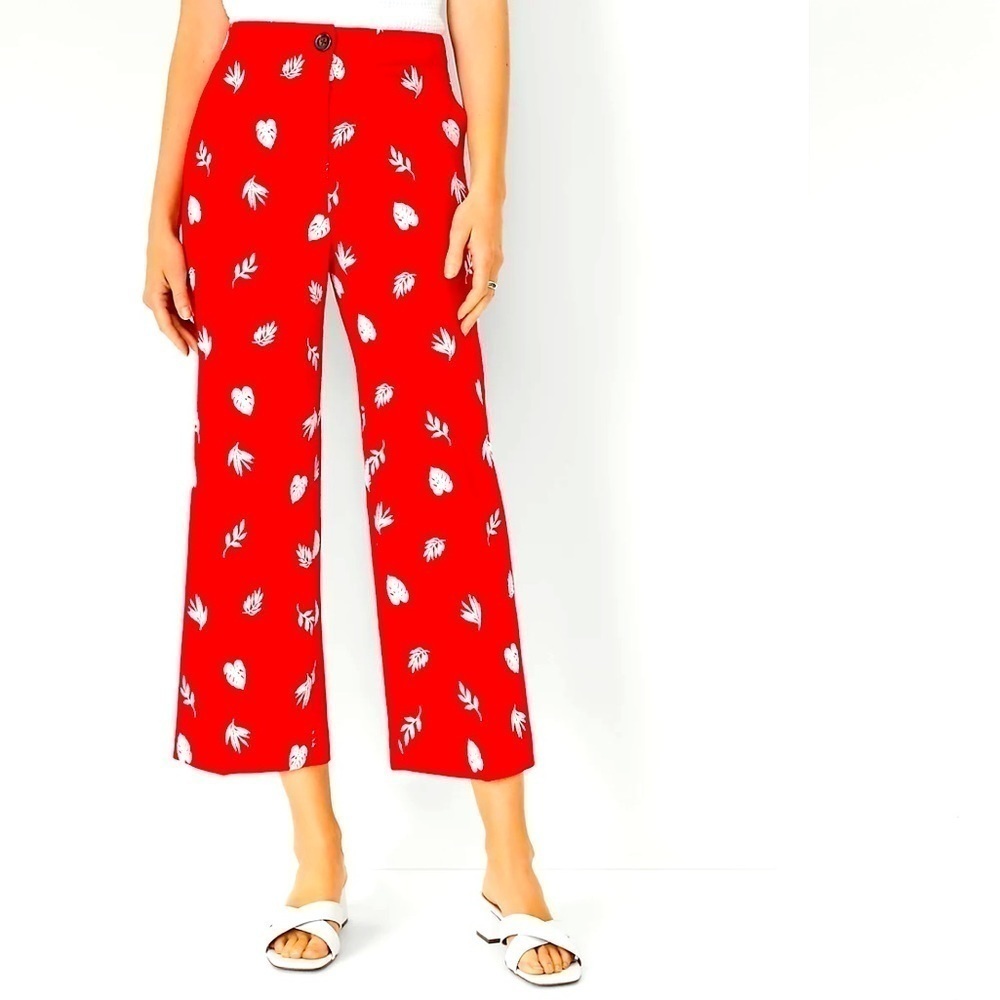 NWT. Ann Taylor Linen Blend Embroidered Wide Leg Crop Pant. - Picture 3 of 11